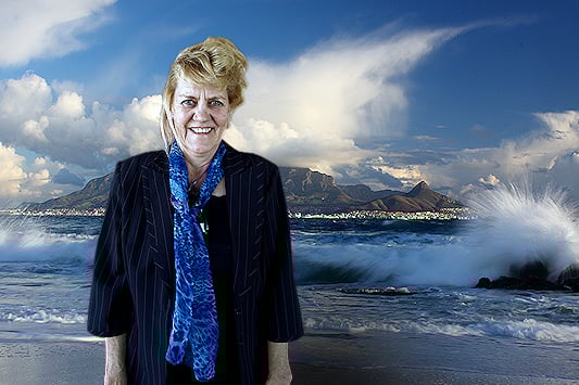 Alida de Villiers with Table Mountain as a backdrop.