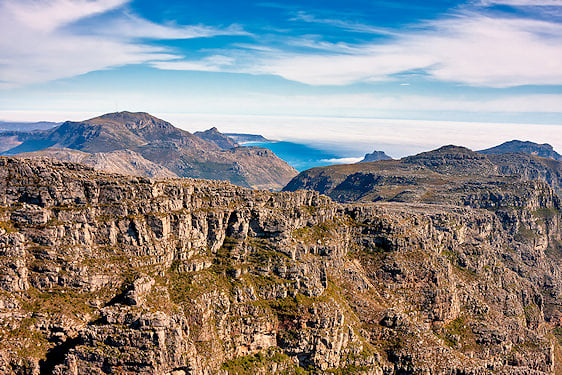 Aerial view of Table Mountain looking out toward the Atlantic coast.