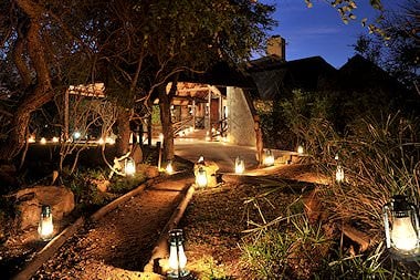 Lanterns light the way to Lukimbi Safari Lodge