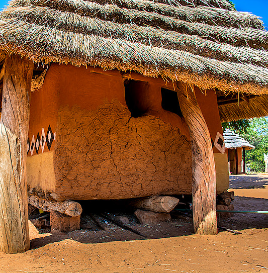 Traditional thatched mud huts in a baThonga village, Zimbabwe.