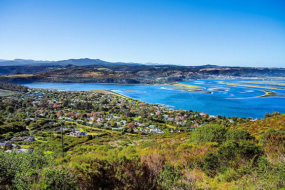 The town of Knysna and the lagoon from a hillside.