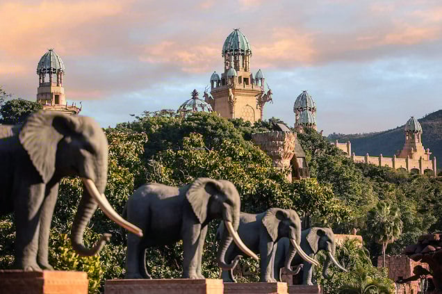 Rows of elephant sculptures on The Bridge of Time.