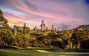 A sunset view of The Palace of The Lost City from the golf course.
