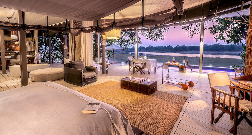Opulent interior of a room at Chinzombo Lodge