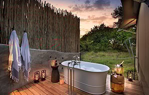 A luxurious outdoor bath at an exclusive safari lodge.