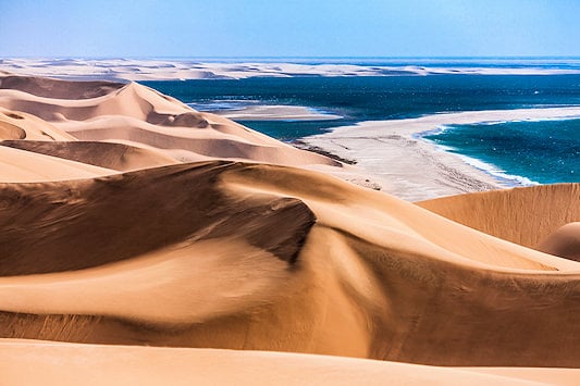 Tall Dunes adjacent to the ocean on the Skeleton coast.