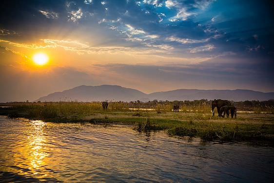 Sunset over Lower Zambezi National Park.