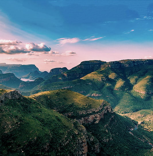A wide-angle view of the Blyde River Canyon in South Africa.