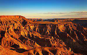 Morning sunlight glances off the crags of the Fish River Canyon.