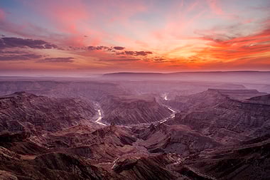 Aerial view of the Fish River Canyon at sunset
