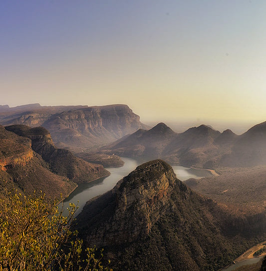 A winding river flowing through the deep valleys of the Blyde River Canyon, Mpumalanga.