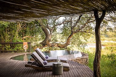 The luxurious deck of a Singita lodge in Sabi Sand.